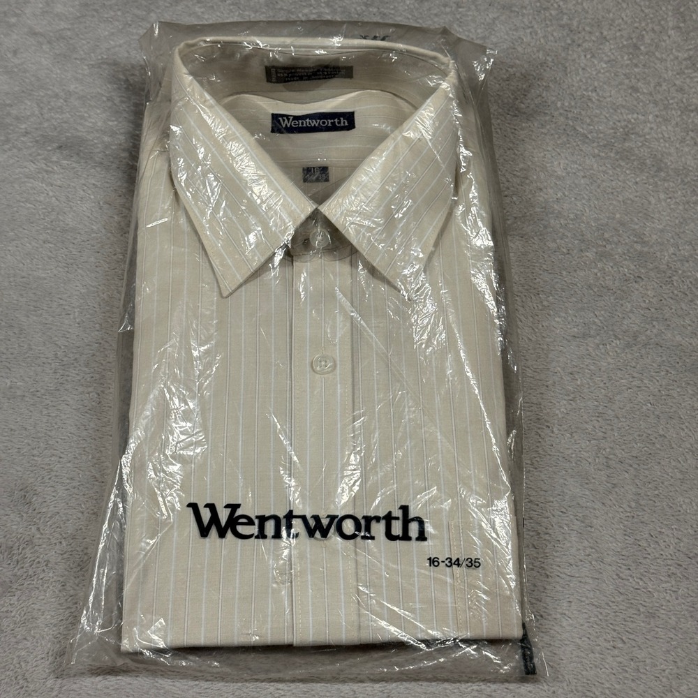 Wentworth Dress Shirt Mens 16 34/35 Cream Pinstripe Long Sleeve Montgomery Ward